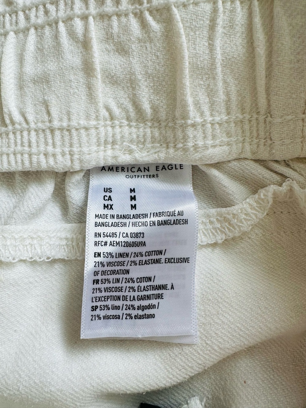 American Eagle Linen Blend Cream/White Wide Leg Flowy Stretch Waist Pants - Picture 8 of 8